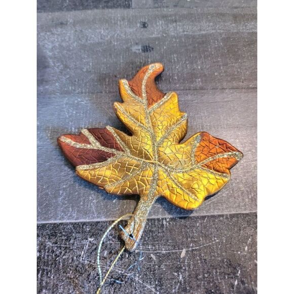 Glitter Leaf Brown fall ornament Xmas decor - Picture 4 of 4